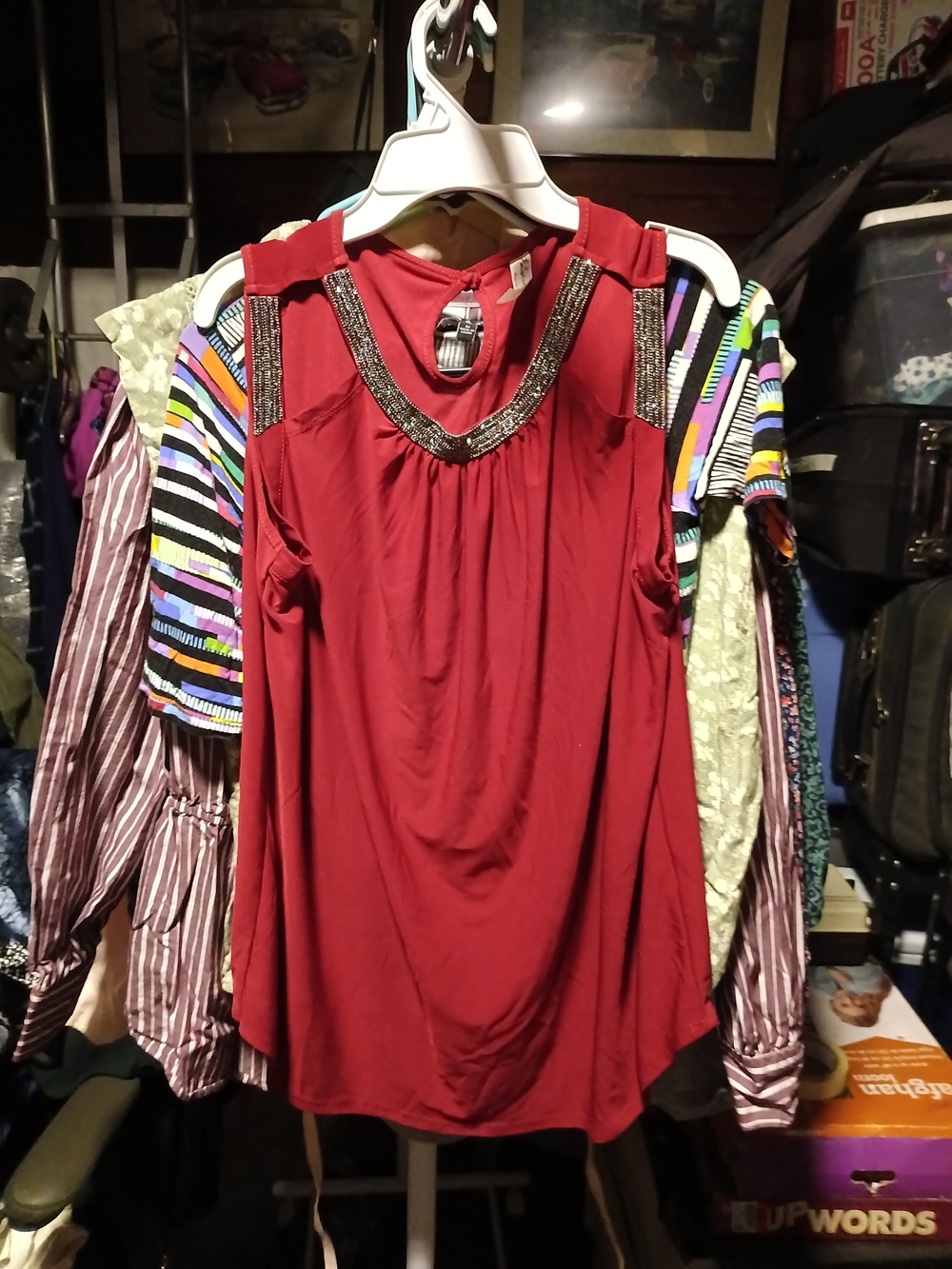 PerSeption Concept Red Sleeveless Tank with Beaded Neckline